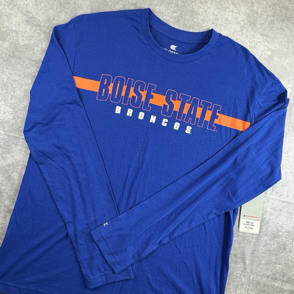 Boise State Broncos Long Sleeve T Shirt Mens‎ L Blue Stretch Performance NEW